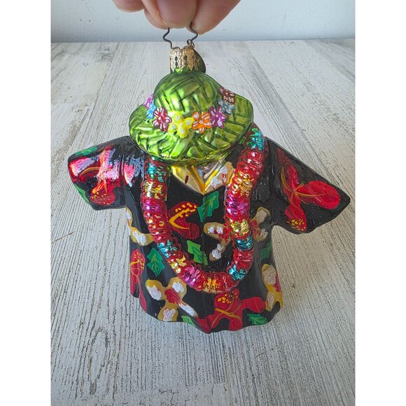 Vintage radko Tahitian tux lei Hawaiian shirt RARE flower ornament glass Xmas tr - Picture 1 of 10